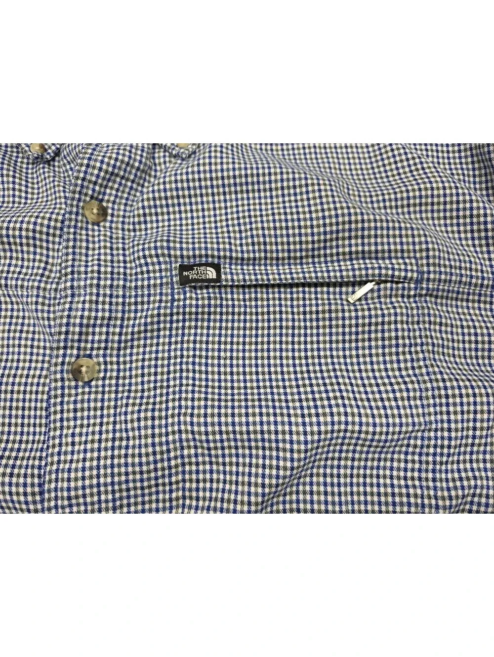 The North Face XXL Blue Check Plain Long Sleeve Hiking Outdoor Button Shirt